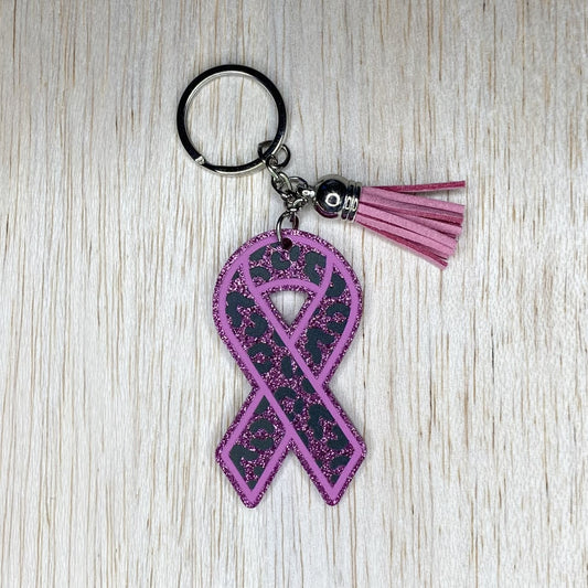 Animal Print Pink Ribbon Keychain